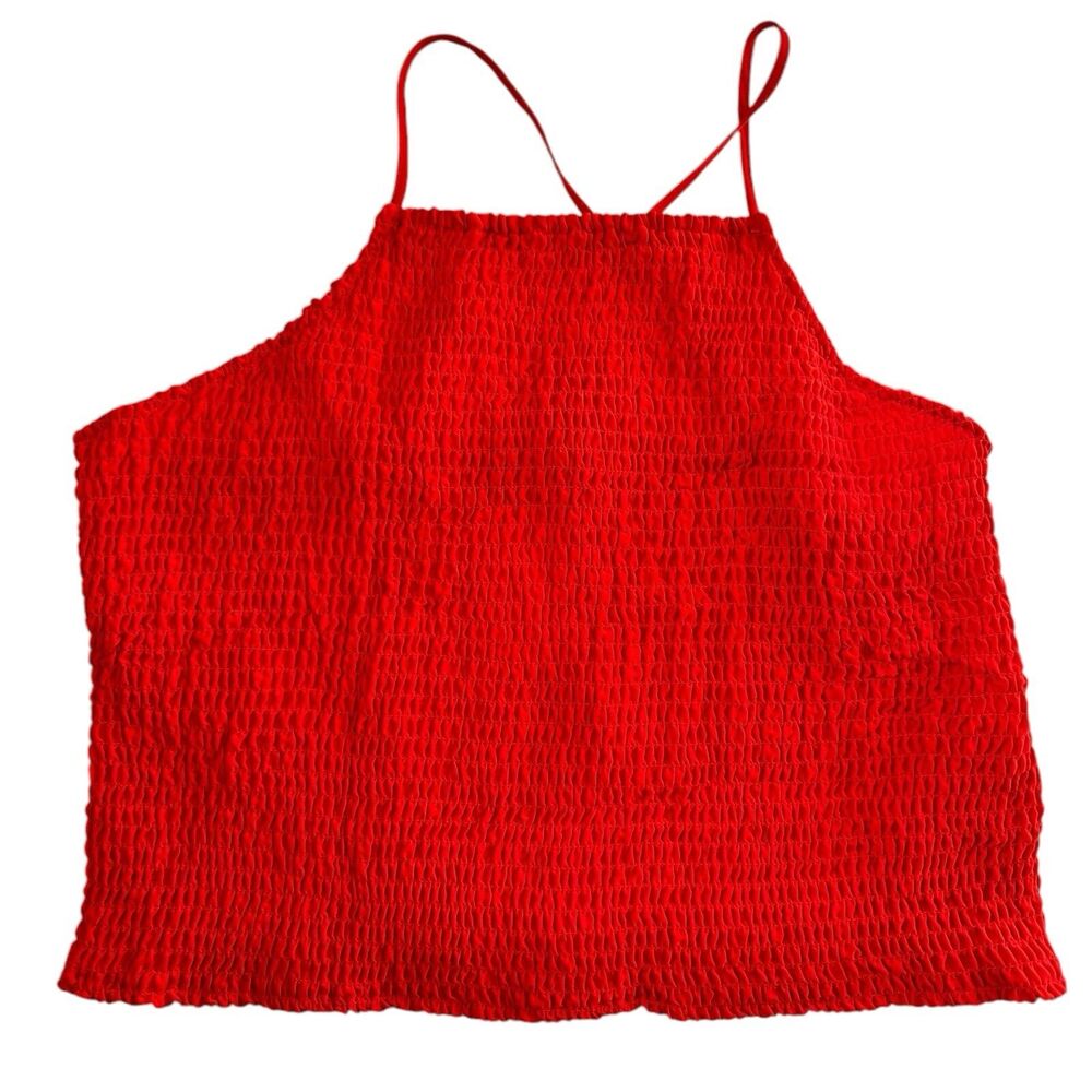 NWT A New Day Red High Neck Smocked Cropped Top Women’s Size XL Holiday Tank